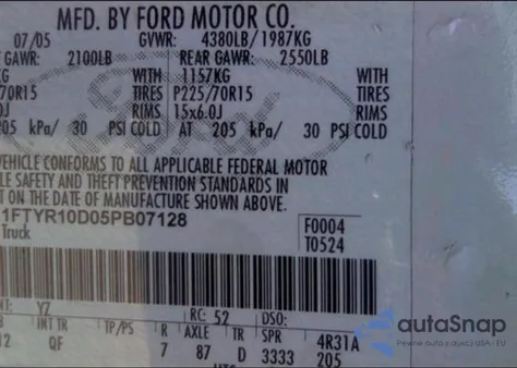 2005 Ford Ranger из США, поврежденный, VIN 1FTYR10D05PB07128